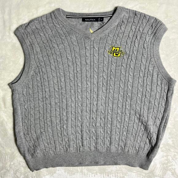 Marquette University Nautica Cable Knit Sweater Vest Men's XL Golden Eagle Fire - Picture 1 of 9